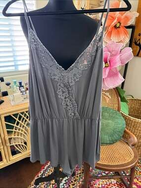 Victoria Secret Adore Me Mariska Slate Gray Femme Lace Sleep Romper